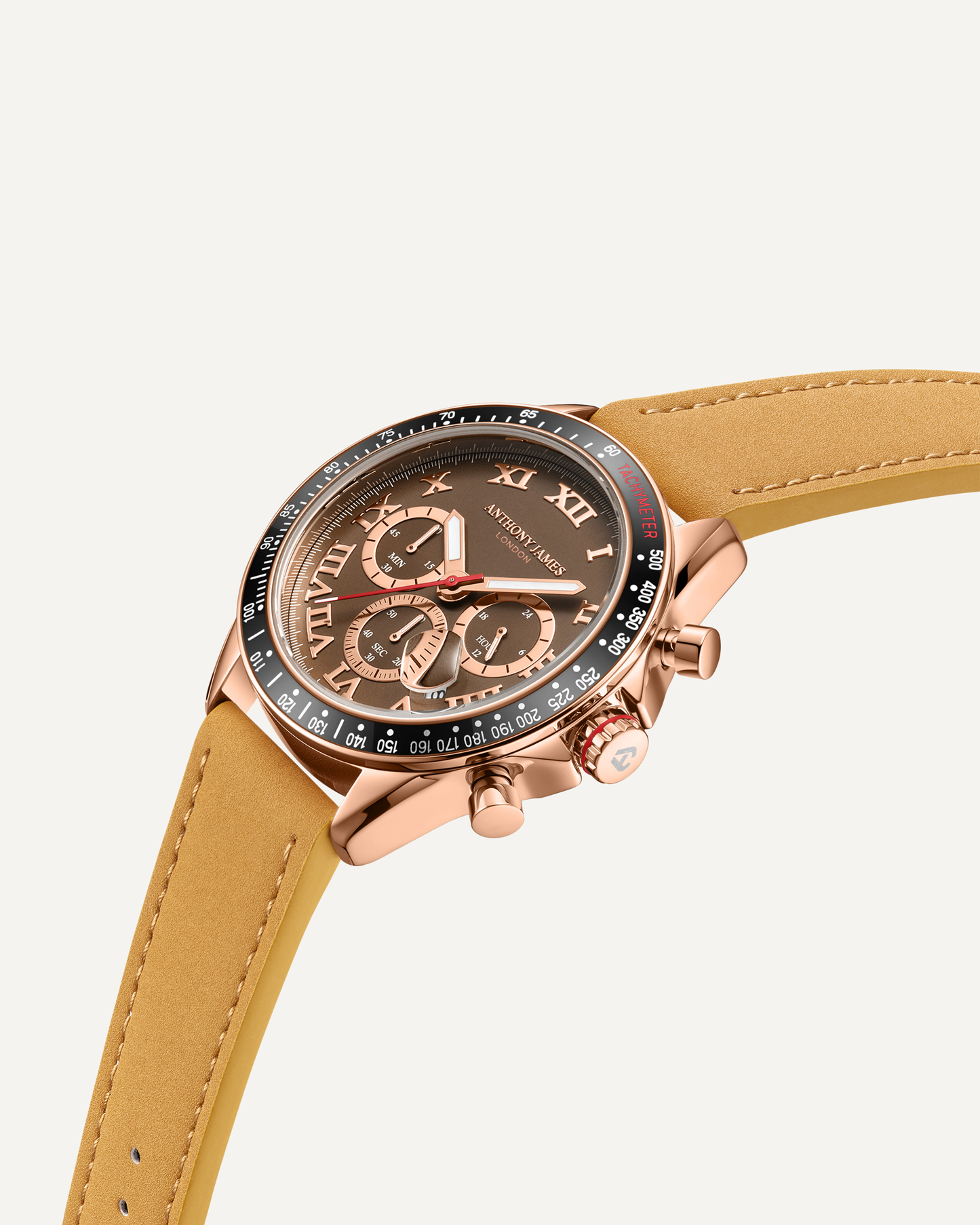 Hand Assembled Anthony James Limited Edition Tachymeter Turbo Rose Brown - SJR London Timepiece