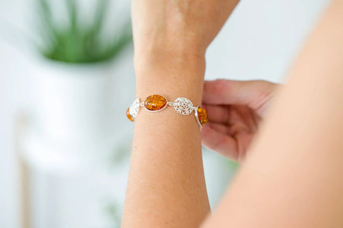 Bracelet filigrane ambre fantaisie alterné