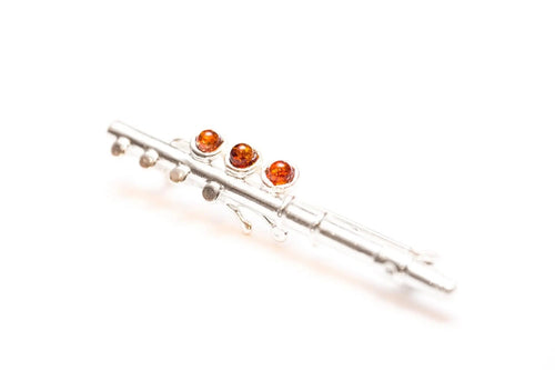 Broche flûte ambre et argent