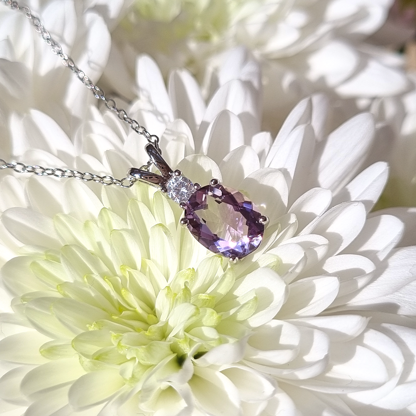 Lavender Amethyst Pendant Necklace in Sterling Silver - SJR London Timepiece