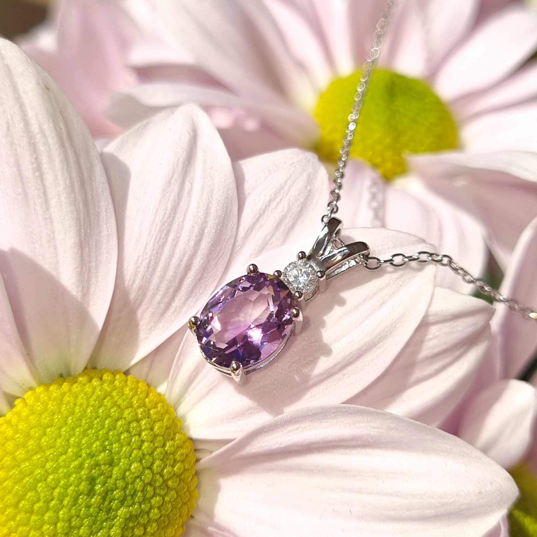 Lavender Amethyst Pendant Necklace in Sterling Silver - SJR London Timepiece