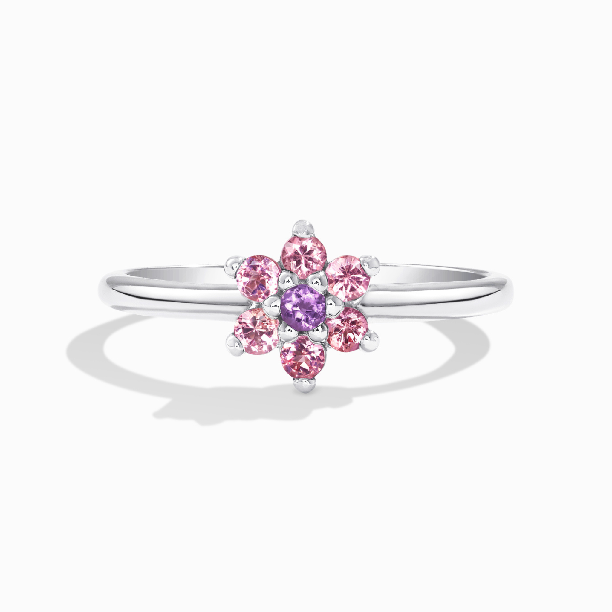 Bague fleur en tourmaline rose et améthyste en argent sterling