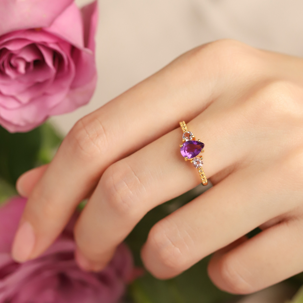 Bague Améthyste et Améthyste Lavande en Vermeil d'Or 18 carats