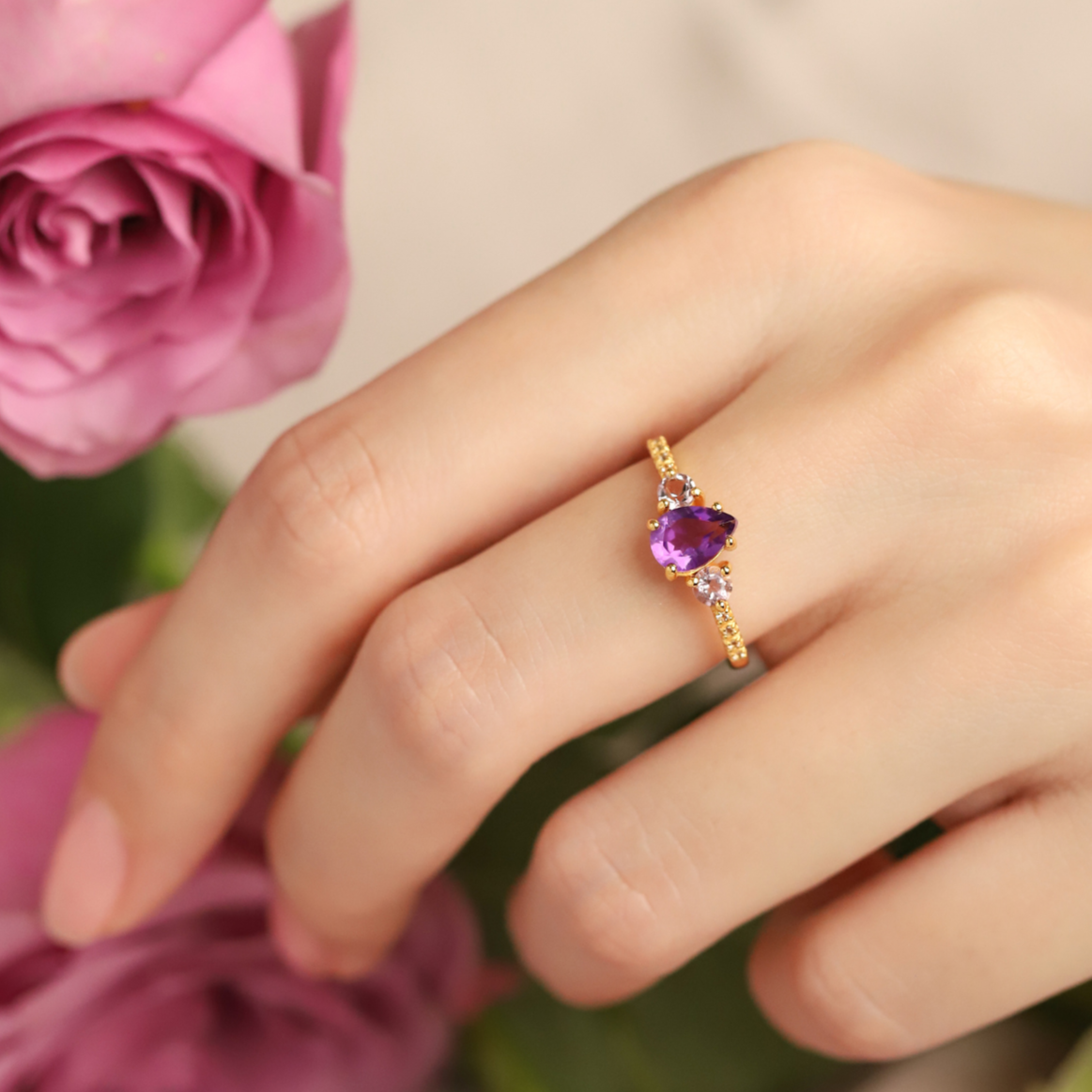 Amethyst and Lavender Amethyst Ring in 18k Gold Vermeil - SJR London Timepiece