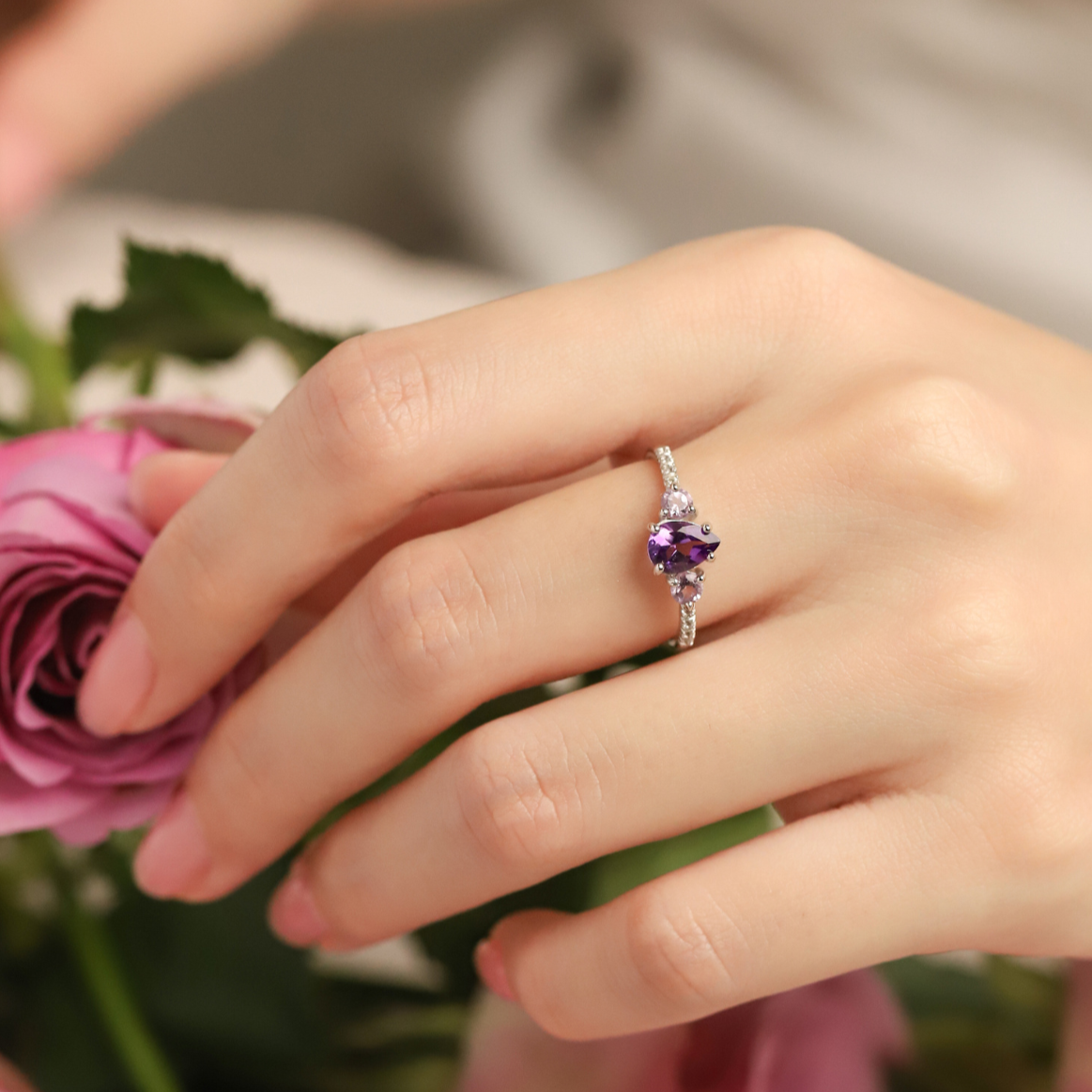 Bague en argent sterling améthyste et améthyste lavande