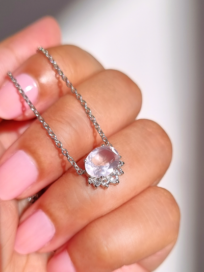 Aria Rose Quartz Necklace in Sterling Silver - SJR London Timepiece