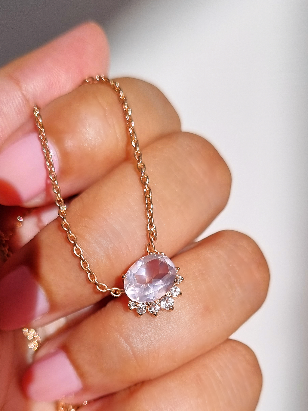 Collier Aria en quartz rose et vermeil d'or rose 18 carats