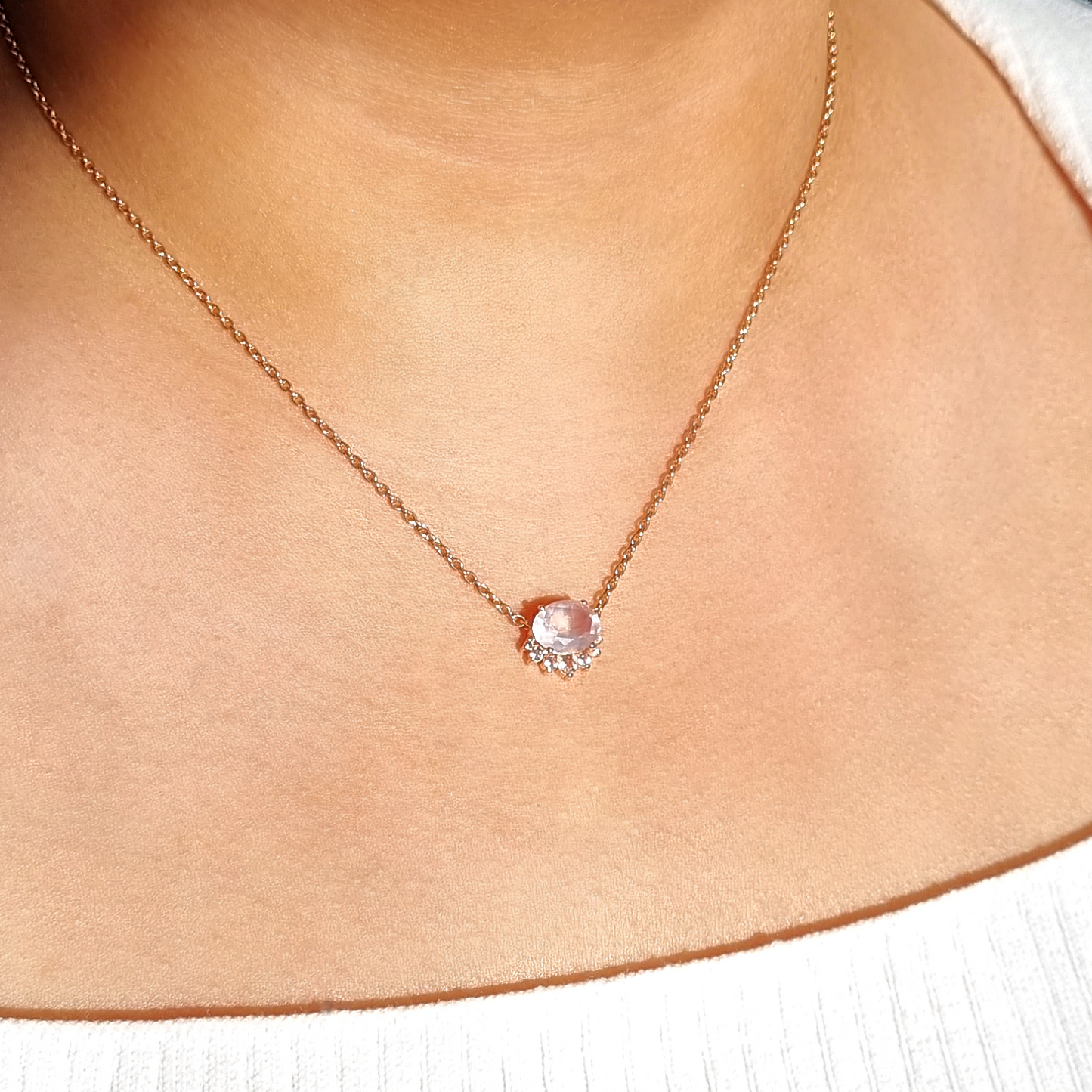 Aria Rose Quartz Necklace in 18k Rose Gold Vermeil - SJR London Timepiece