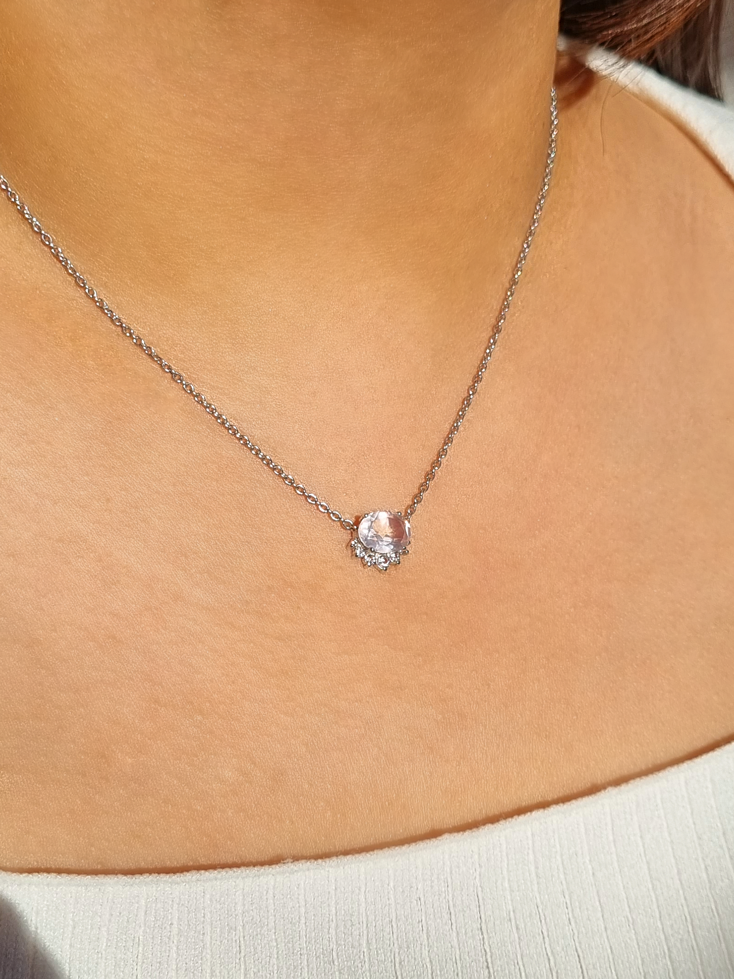 Aria Rose Quartz Necklace in Sterling Silver - SJR London Timepiece
