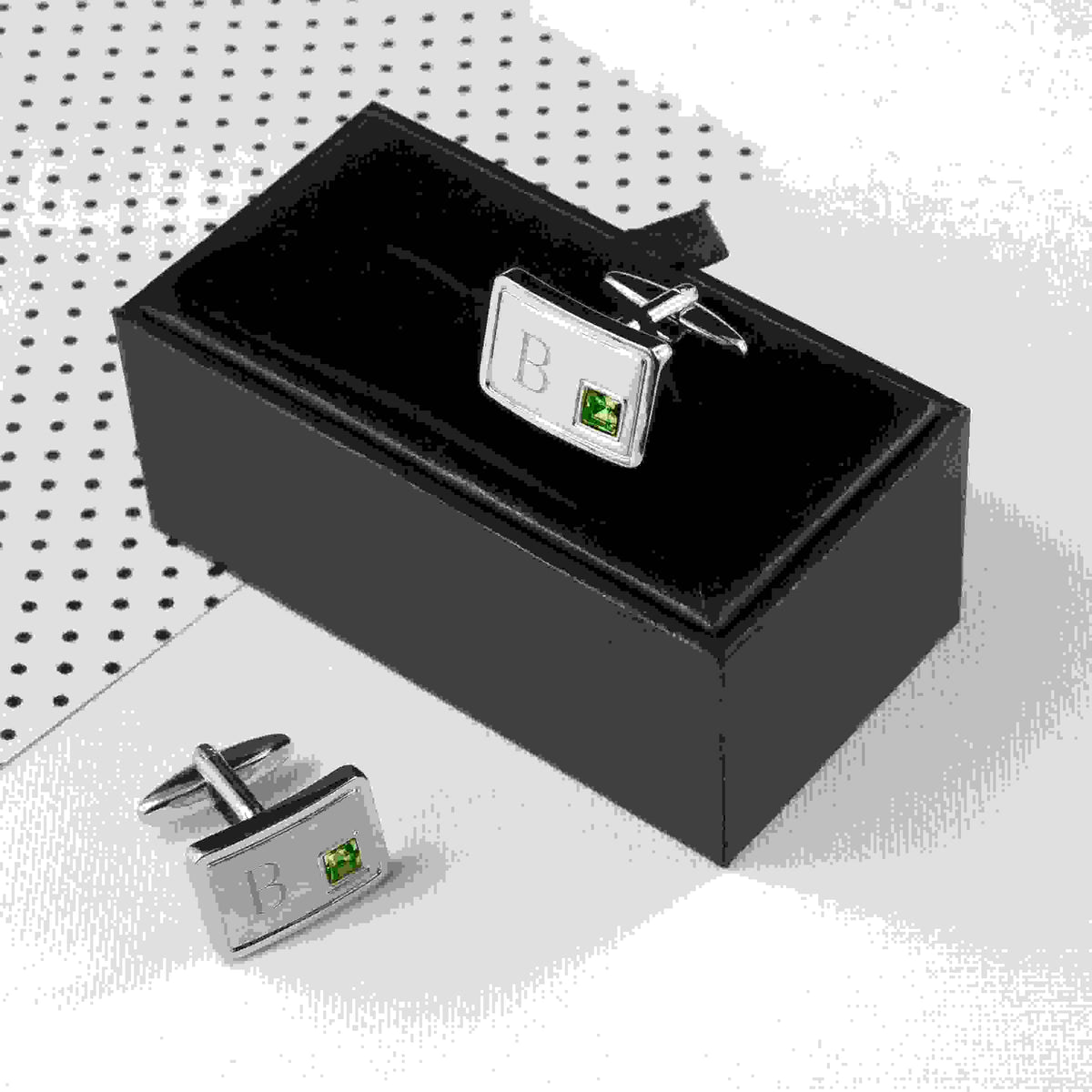Personalised Rhodium Plated Birthstone Crystal Cufflink Set