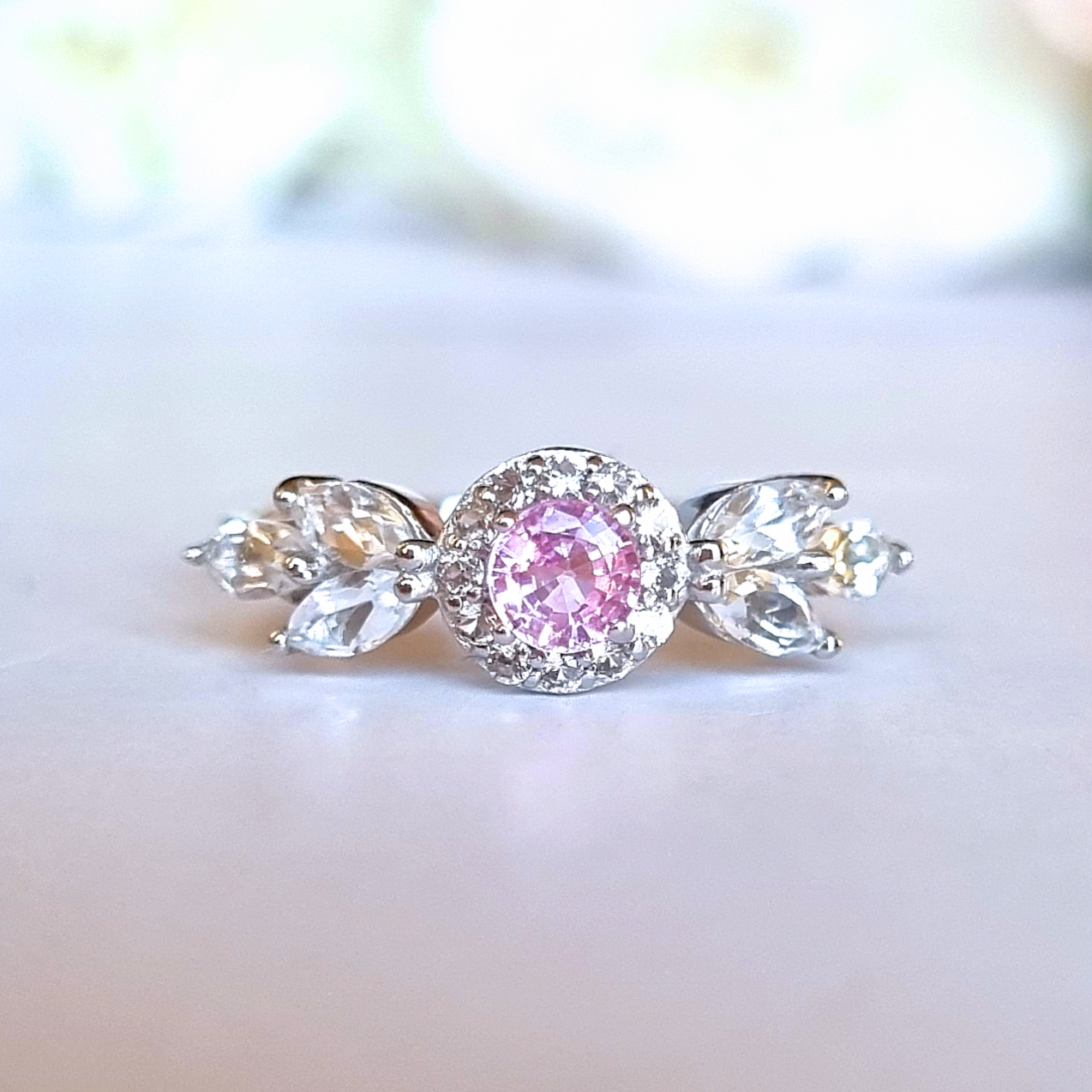 Aurelia Pink Sapphire Ring in Sterling Silver - SJR London Timepiece