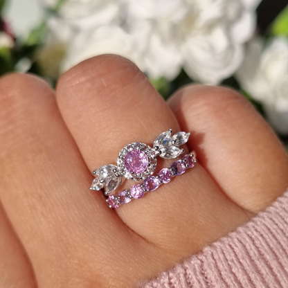 Pink Sapphire & Pink Amethyst Half Eternity Band in Sterling Silver - SJR London Timepiece