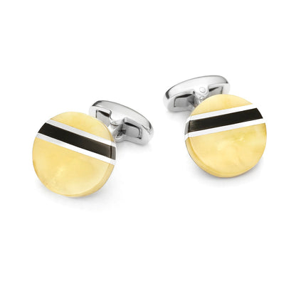 Baltic Amber Round Sterling Silver Cufflinks