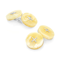 White Baltic Amber Button Sterling Silver Cufflinks