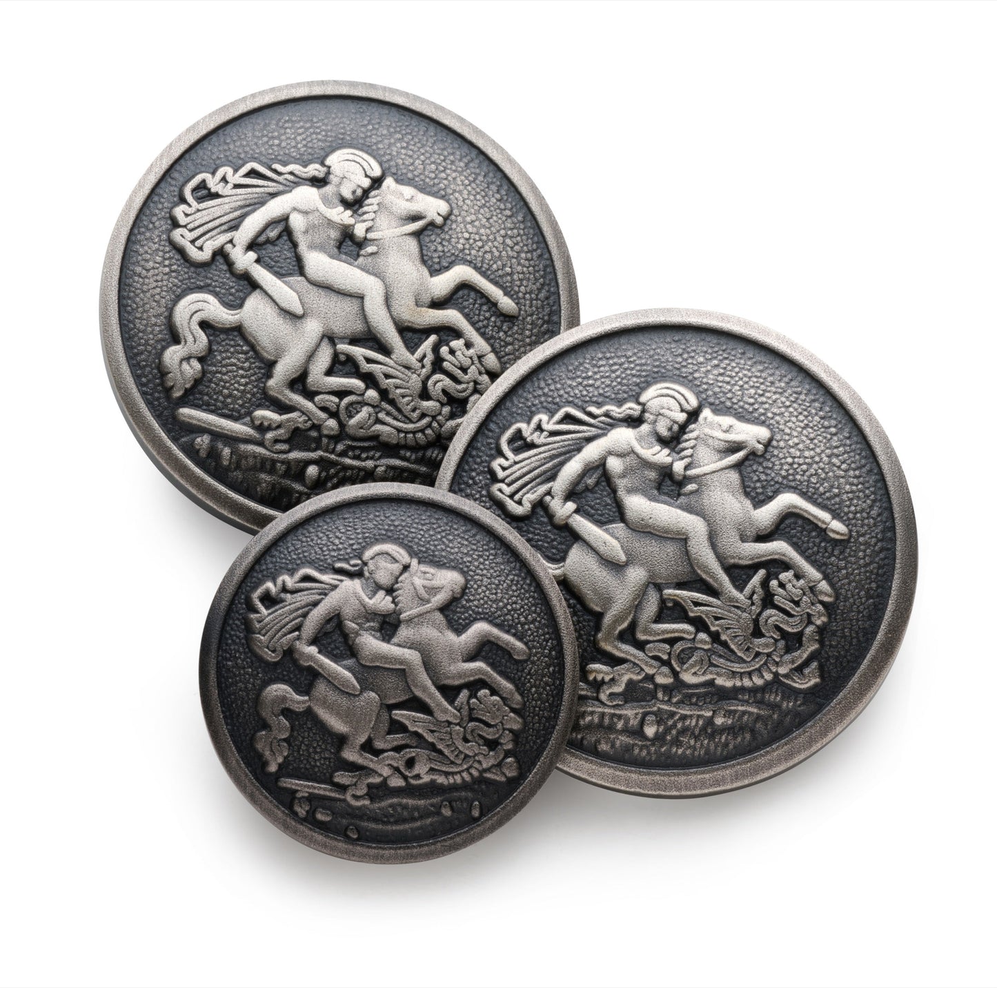 St George & The Dragon Blazer Button Set In Antique Silver