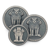 Three Lions Of Ashoka Blazer Button Set In Antique Silver
