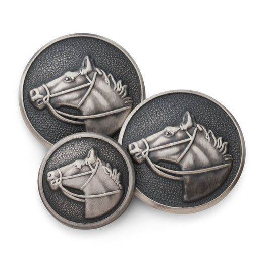 Horse Head Blazer Button In Antique Silver