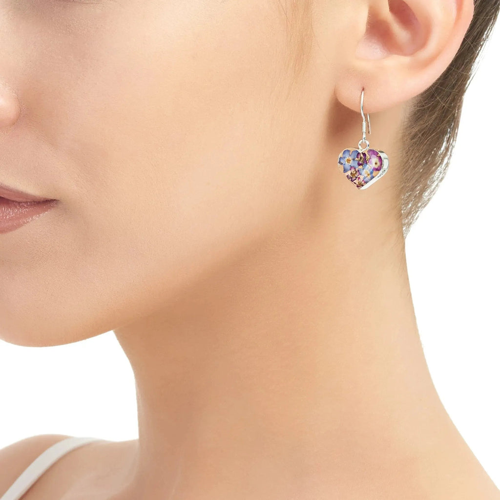 Purple Haze Silver Heart Drop Earrings