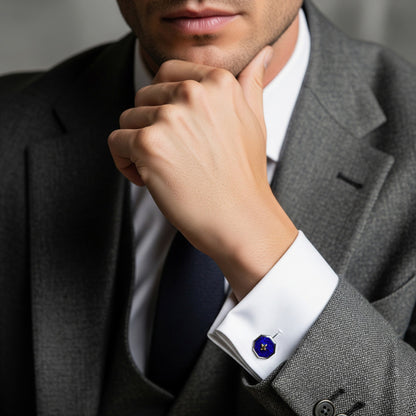Sterling Silver Cufflinks With Lapis Lazuli And 9ct Gold