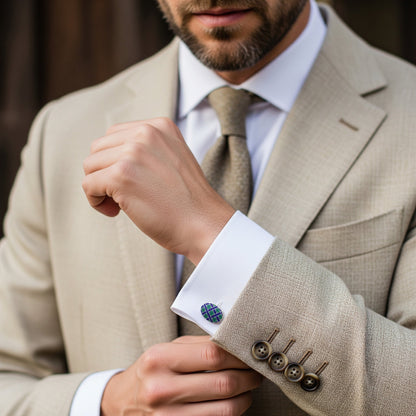 Weave Sterling Silver Cufflinks In Green