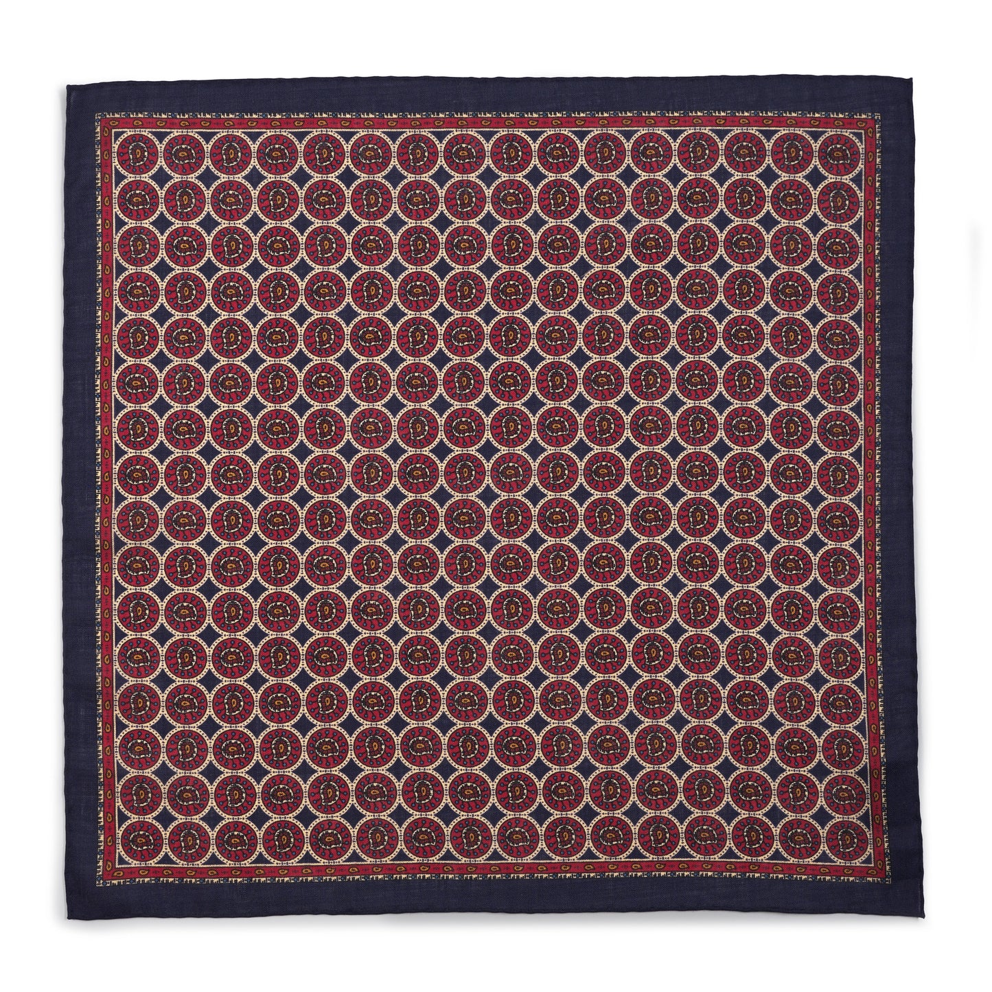 Circular Paisley (Wool & Silk Mix) Pocket Square In Navy