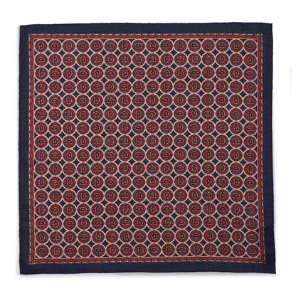 Circular Paisley (Wool & Silk Mix) Pocket Square In Navy