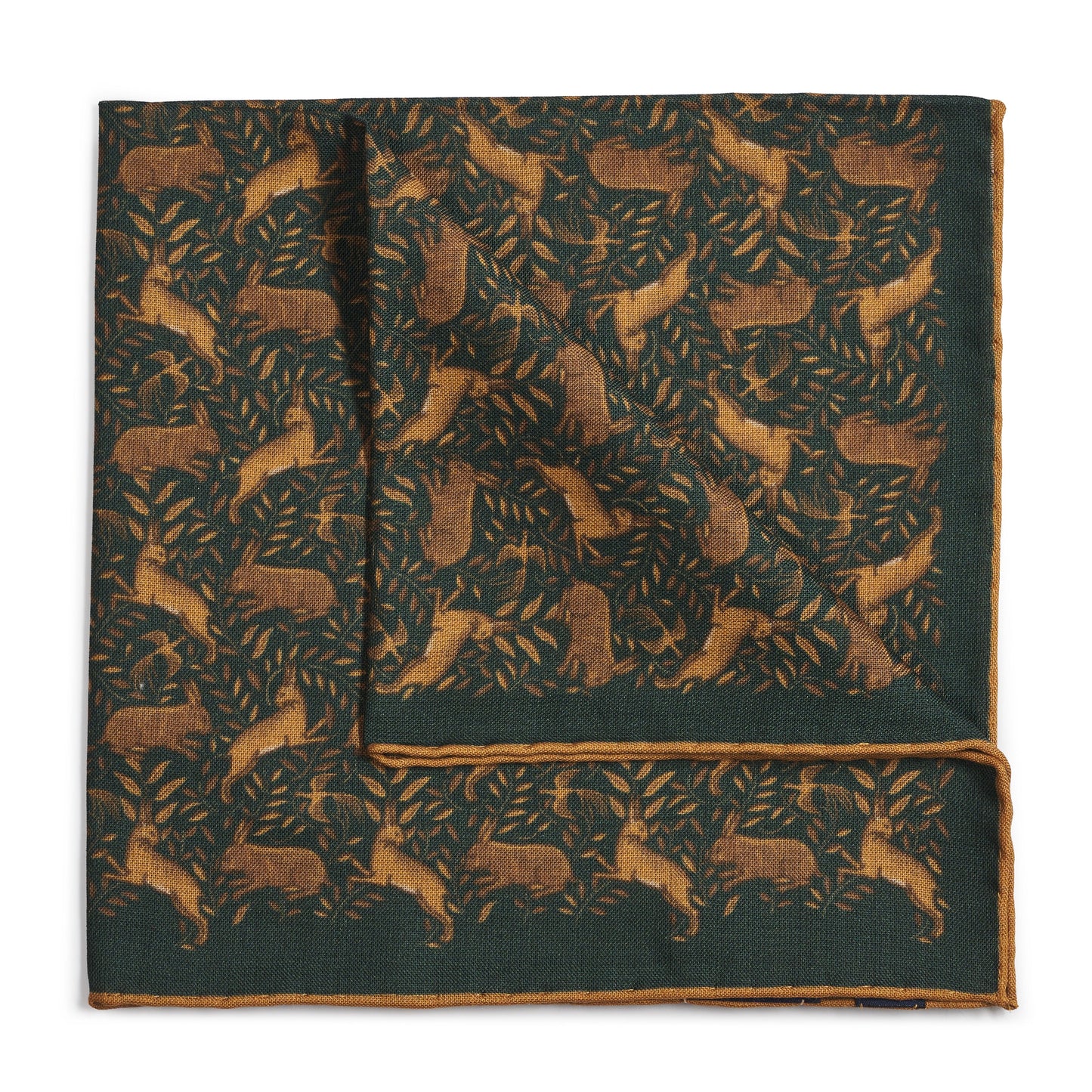 Countryside Hare (Wool & Silk Mix) Pocket Square In Green