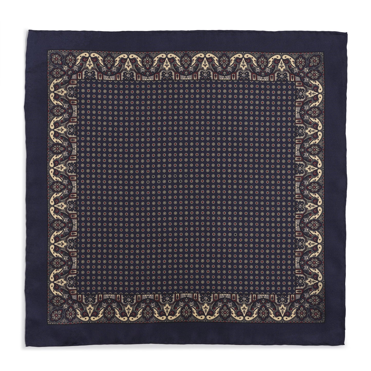 Ornate Paisley Silk Pocket Square In Navy