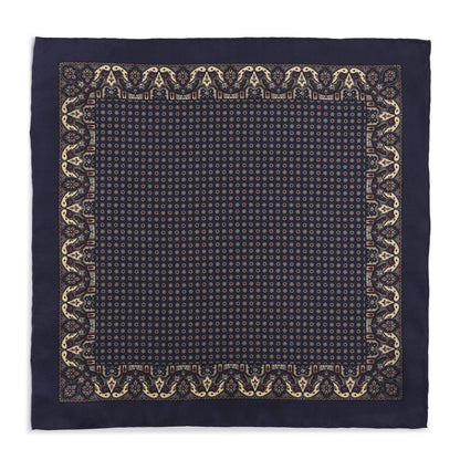 Ornate Paisley Silk Pocket Square In Navy