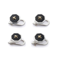 Sterling Silver And Onyx With 9ct Gold Stitch Dress Studs