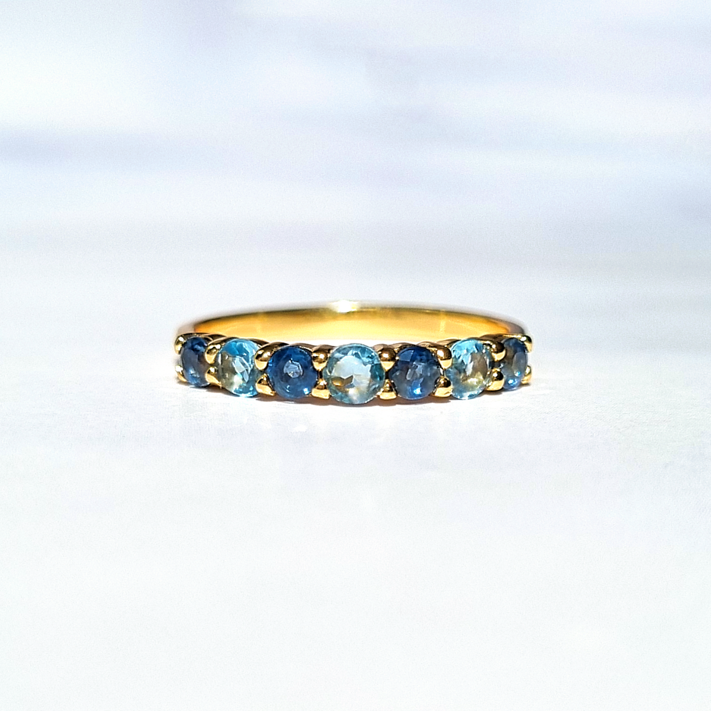 Blue Sapphire & Blue Topaz Half Eternity Band in 18K Gold Vermeil - SJR London Timepiece