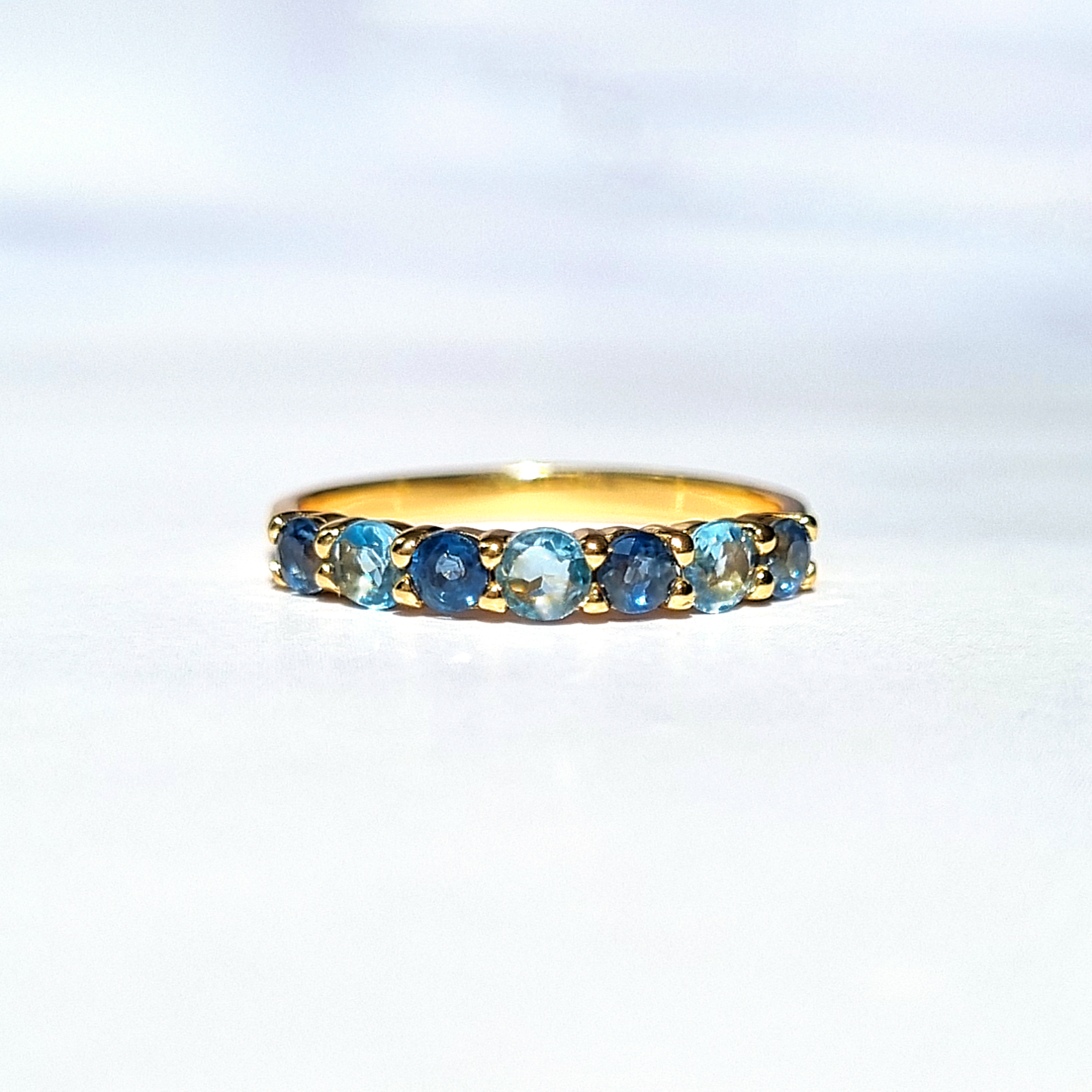 Blue Sapphire & Blue Topaz Half Eternity Band in 18K Gold Vermeil - SJR London Timepiece