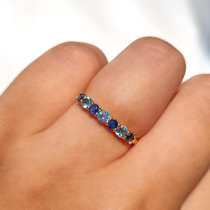 Blue Sapphire & Blue Topaz Half Eternity Band in 18K Gold Vermeil - SJR London Timepiece
