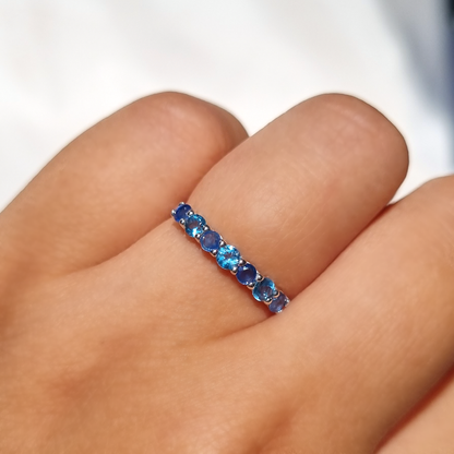 Blue Sapphire & Blue Topaz Half Eternity Band in Sterling Silver - SJR London Timepiece