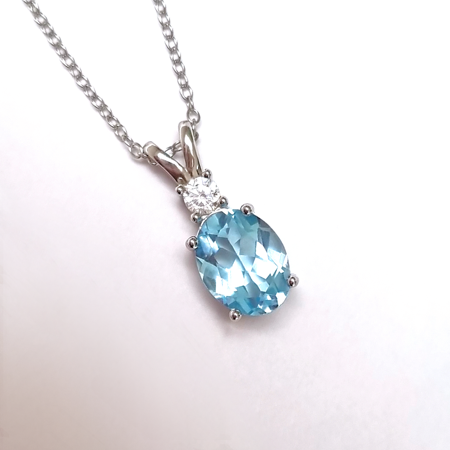 Blue Topaz Pendant Necklace in Sterling Silver - SJR London Timepiece
