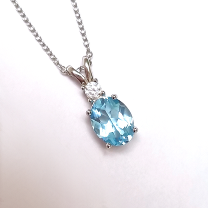 Blue Topaz Pendant Necklace in Sterling Silver - SJR London Timepiece