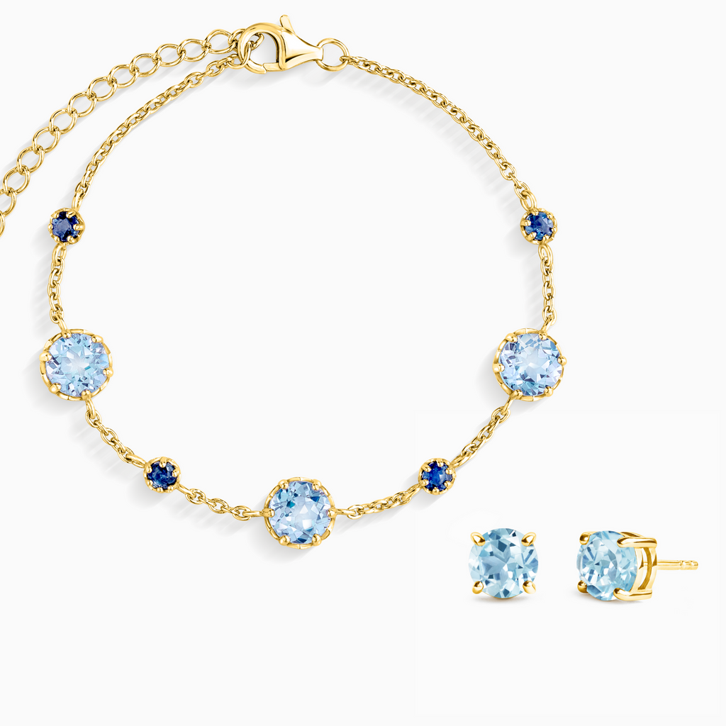 Parure de bijoux Saphir Bleu et Topaze Bleue en Vermeil Or 18 carats