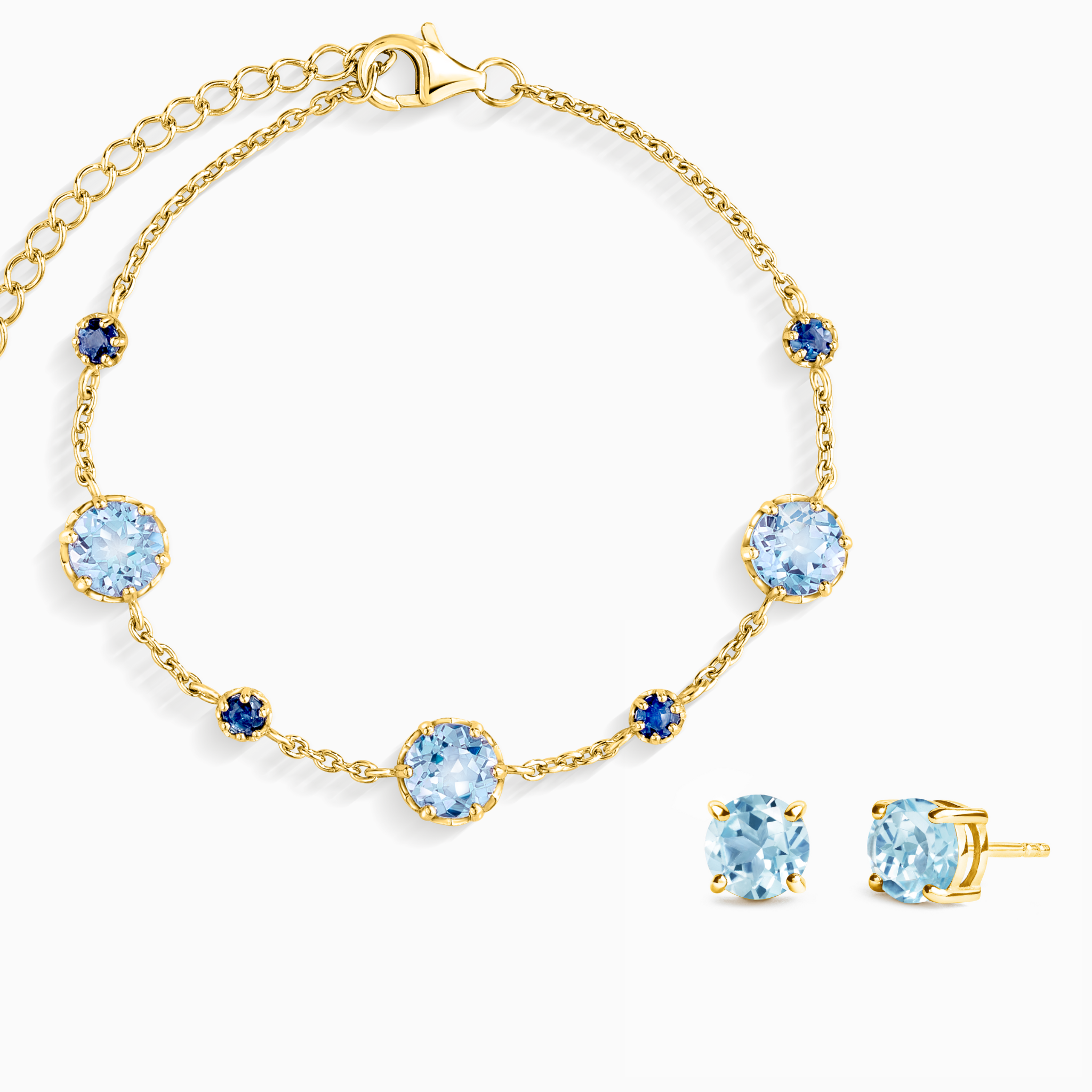 Parure de bijoux Saphir Bleu et Topaze Bleue en Vermeil Or 18 carats