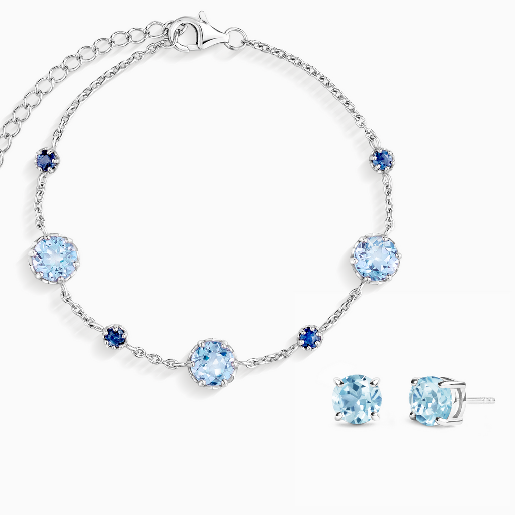Parure Saphir bleu & Topaze bleue en Argent Sterling