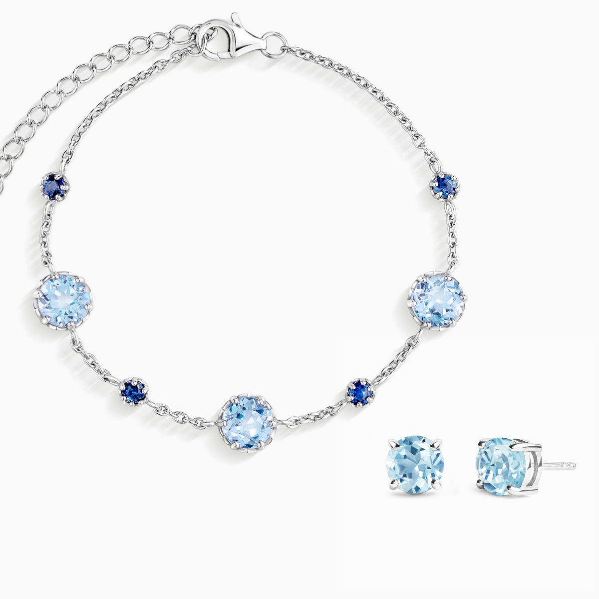 Parure Saphir bleu & Topaze bleue en Argent Sterling