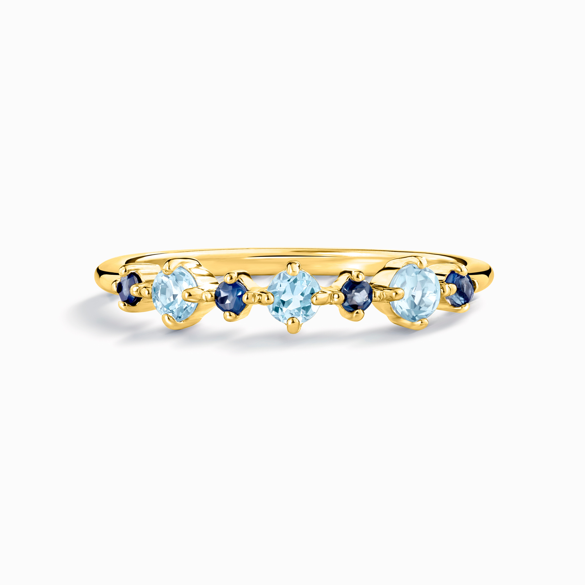 Anneau jonc empilable demi-éternité en saphir bleu et topaze bleue en vermeil d'or 18 carats