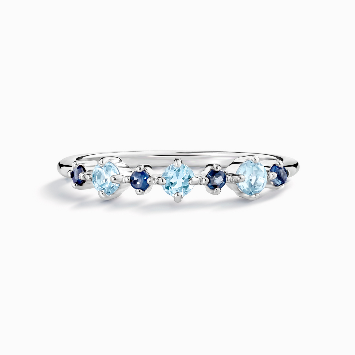 Blue Sapphire & Blue Topaz Stackable Half Eternity Band in Sterling Silver - SJR London Timepiece