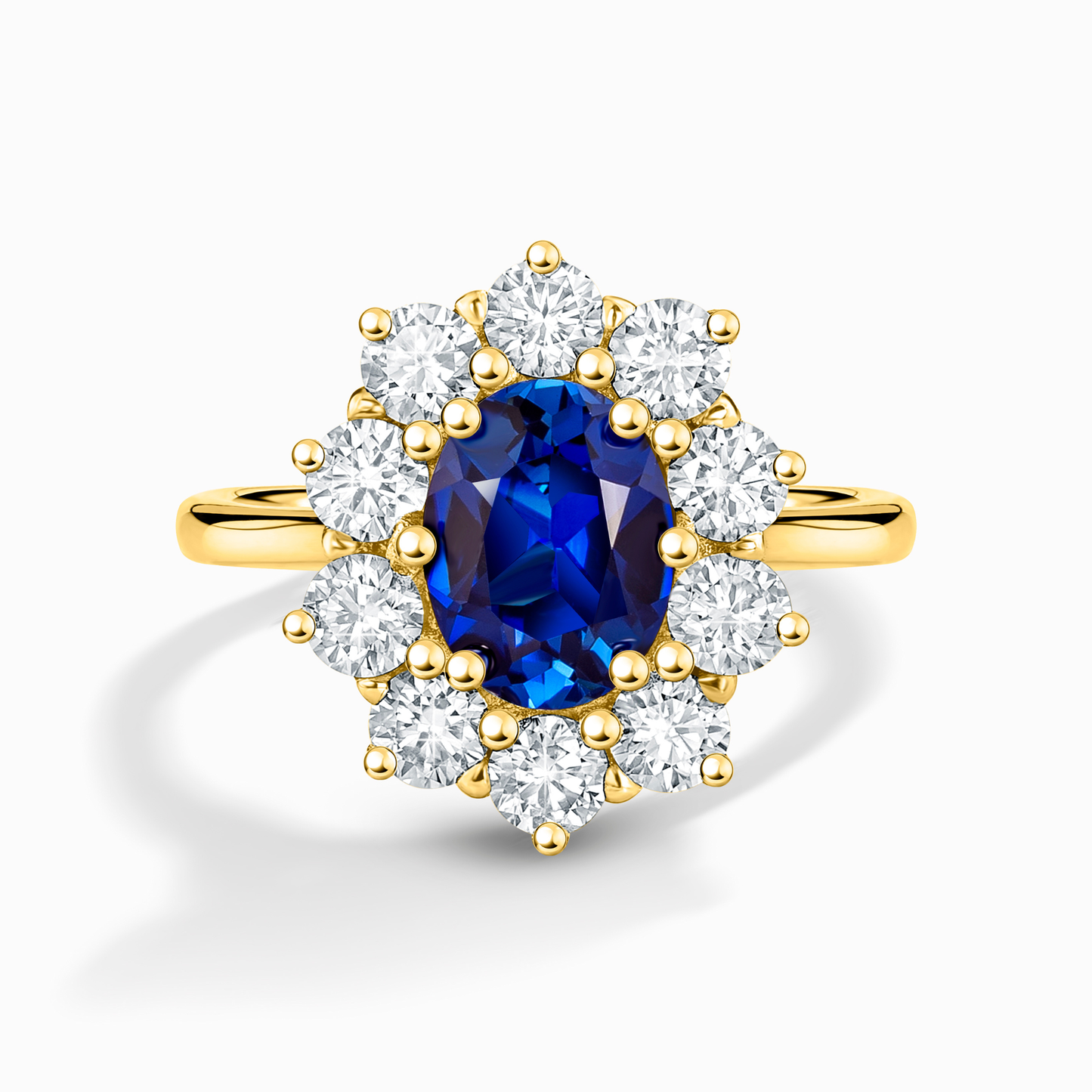 Blue Sapphire Halo Engagement Ring in 18k Gold Vermeil - SJR London Timepiece