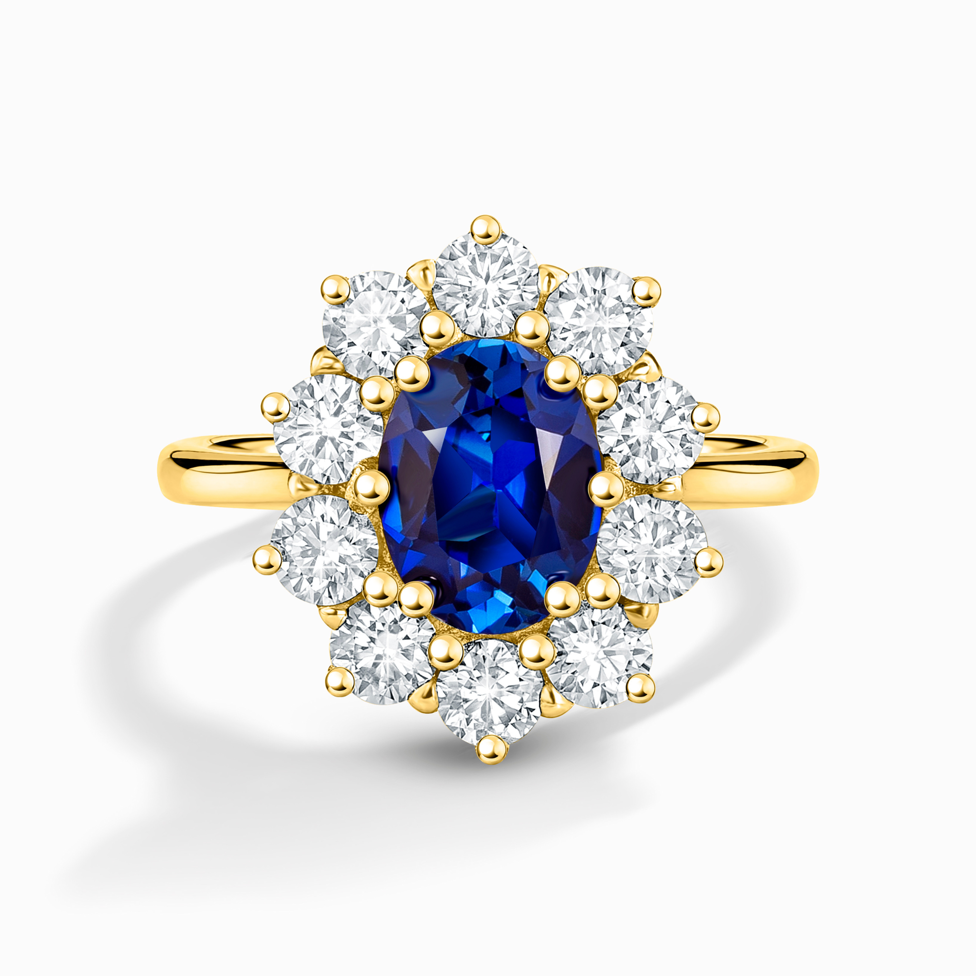 Blue Sapphire Halo Engagement Ring in 18k Gold Vermeil - SJR London Timepiece