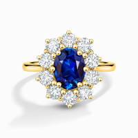 Blue Sapphire Halo Engagement Ring in 18k Gold Vermeil - SJR London Timepiece