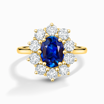 Blue Sapphire Halo Engagement Ring in 18k Gold Vermeil - SJR London Timepiece