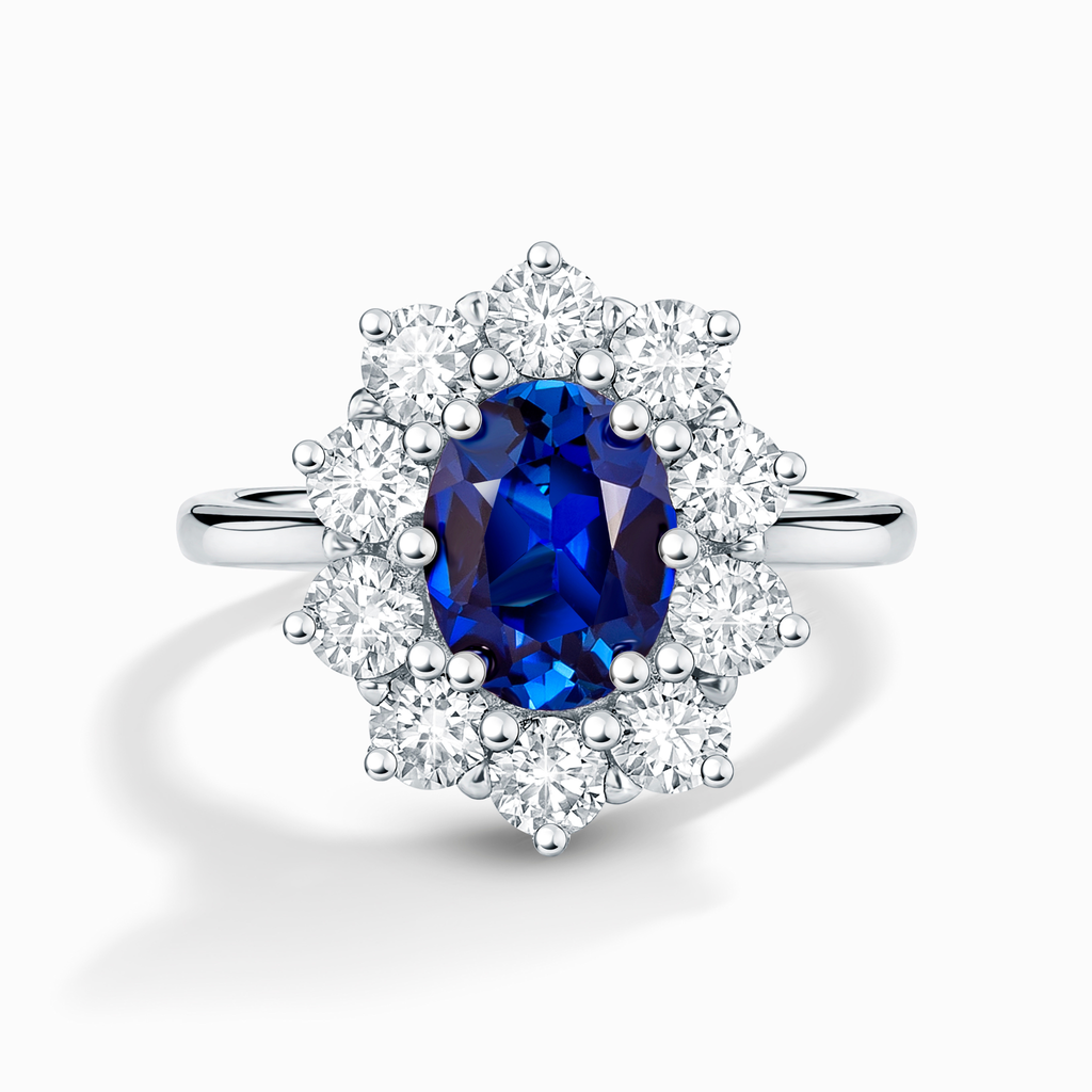 Bague de fiançailles auréole saphir bleu en argent sterling