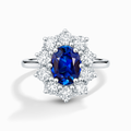 Bague de fiançailles auréole saphir bleu en argent sterling