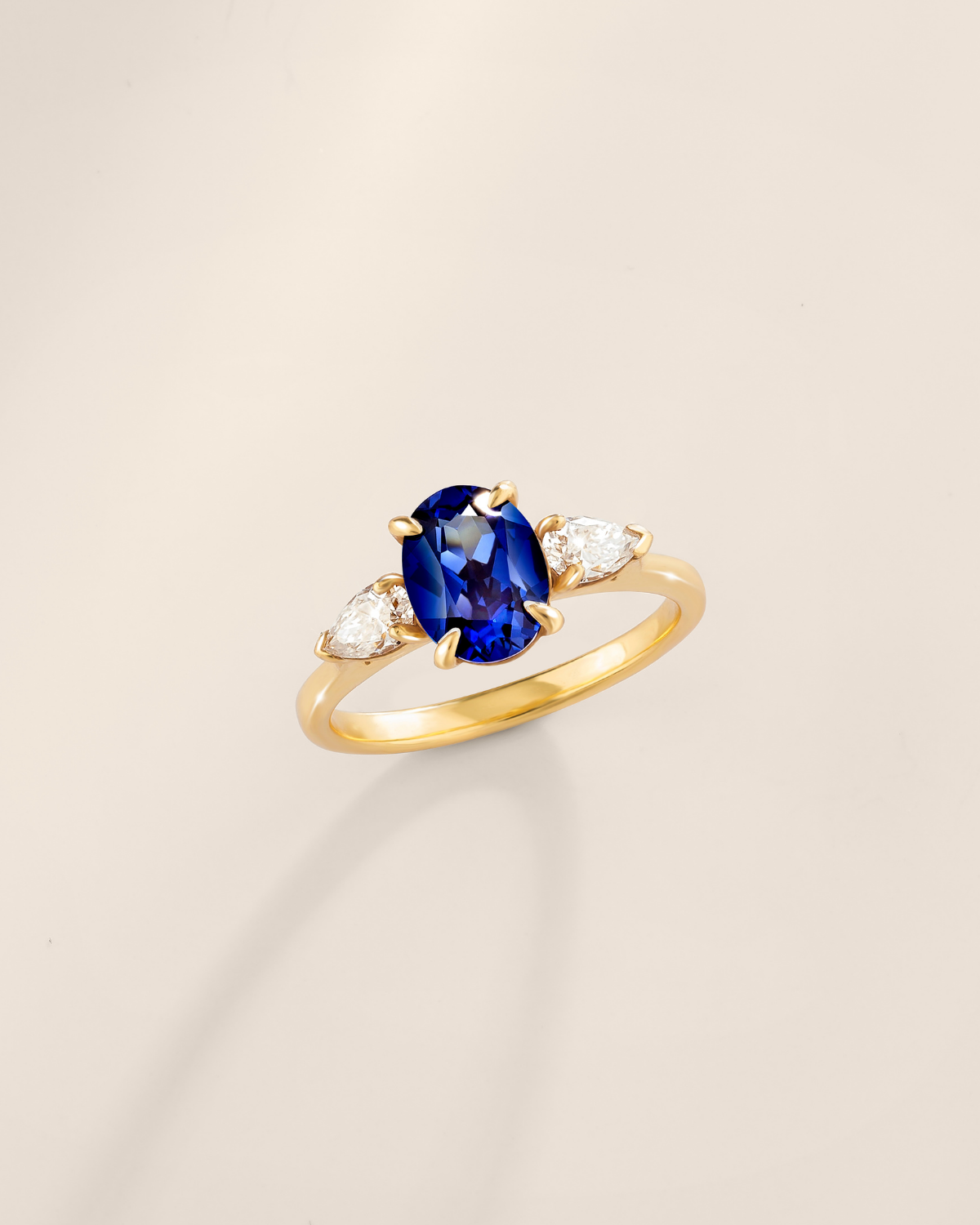 Blue Sapphire Oval Three Stone Engagement Ring in 18k Gold Vermeil - SJR London Timepiece