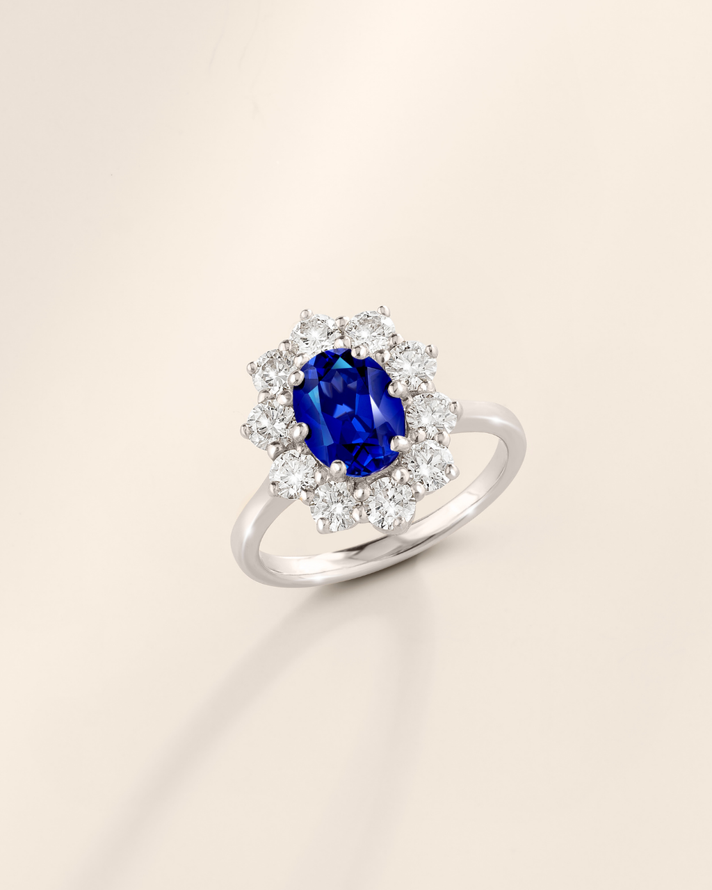 Bague de fiançailles auréole saphir bleu en argent sterling
